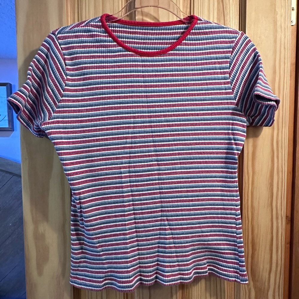 Striped T-Shirt, Size: S, Color: Blue, Red, and White